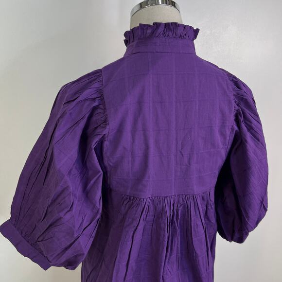 Never A Wallflower High Neck Dress Purple Windowpane Cotton Mini - Picture 8 of 10